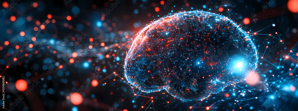 Wall mural neural brain network in a high-tech cyber space