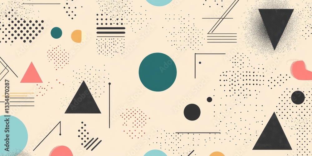 Poster abstract geometric pattern features triangles circles lines and dots