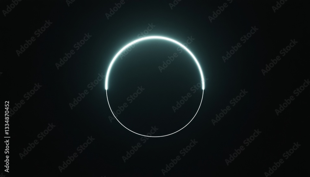 Poster minimalistic depiction of a luminous spectral ring isolated on a stark black background, creating a 