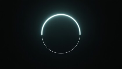 Obraz premium Minimalistic depiction of a luminous spectral ring isolated on a stark black background, creating a mesmerizing and futuristic abstract composition.