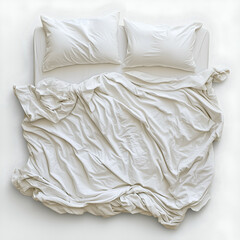 Obraz premium Luxury Bedding and Minimalist Interior with Wrinkled White Linens and Navy Blue Accents - Modern, Cozy, Serene Bedroom Design in Natural Light