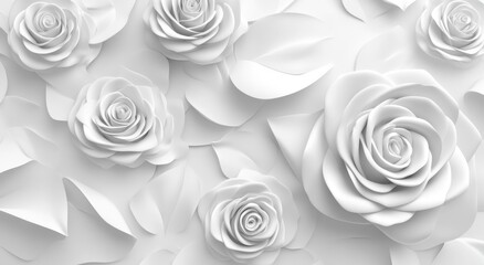 White Rose Paper Flowers Background