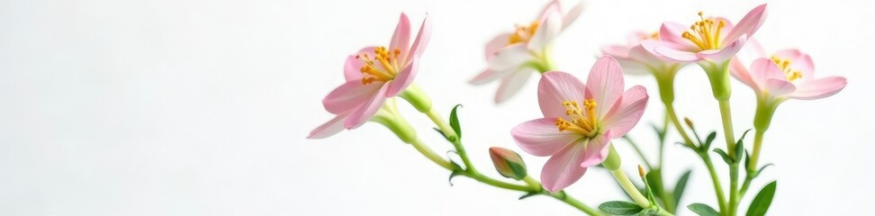 Obraz premium Delicate Moringa flowers unfolding in a vase on white background, moringa, floral