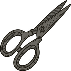 Detailed Monochrome Digital Illustration of Scissors with Textured Design