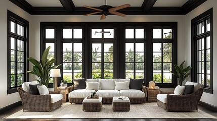 Tropical sunroom furniture, relaxing view