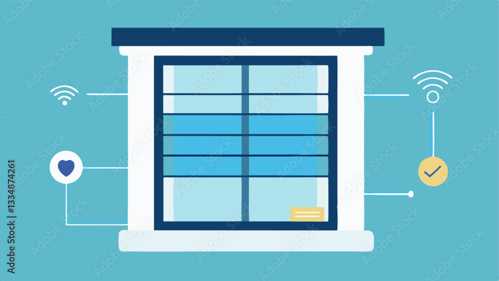 Poster smart blinds an illustration depicting a window with smart blinds that can be adjusted automatically