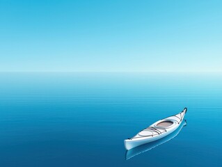 Fototapeta premium Calm Waters Kayak Tranquility Kayaking Adventure Floating on Blue Lake Minimalist Ocean Boat