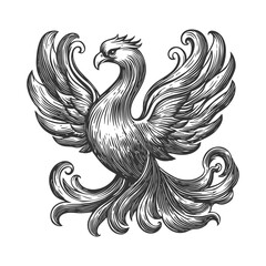 Obraz premium Elegant Hand-Drawn Phoenix Design for Modern Illustrations