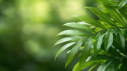 Obraz premium Lush Green Foliage with Water Droplets and Soft Lighting