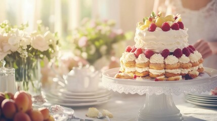 Elegant Brunch Table with Fresh Fruit and Pastries