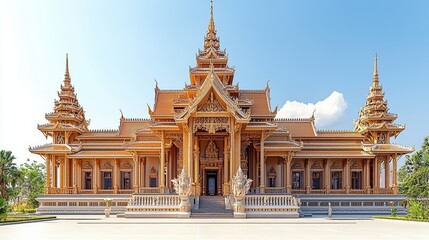 Fototapeta premium Majestic Golden Temple Structure with Intricate Design under Clear Blue Sky