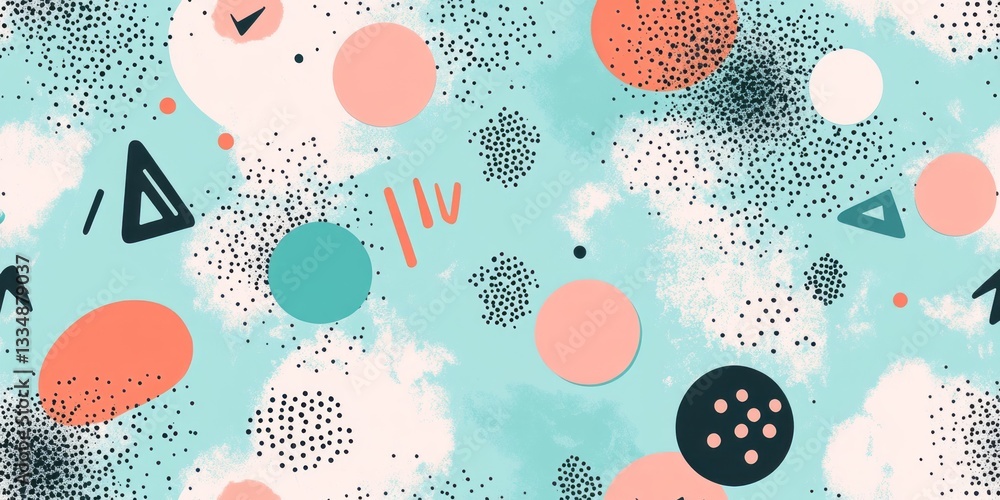 Poster abstract artistic design with circles triangles and scattered dots