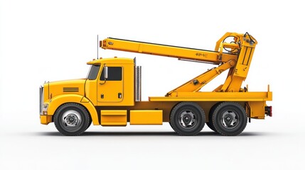 Naklejka premium Yellow truck with crane on white background