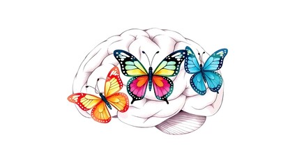 Butterlies with a human brain in the background