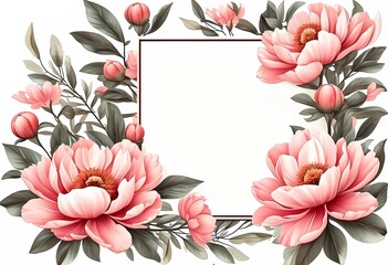 Vibrant pink peonies bloom amid lush green leaves, framing a spacious area ideally suited for writing personal notes or greetings. A floral masterpiece awaits your words Generative AI
