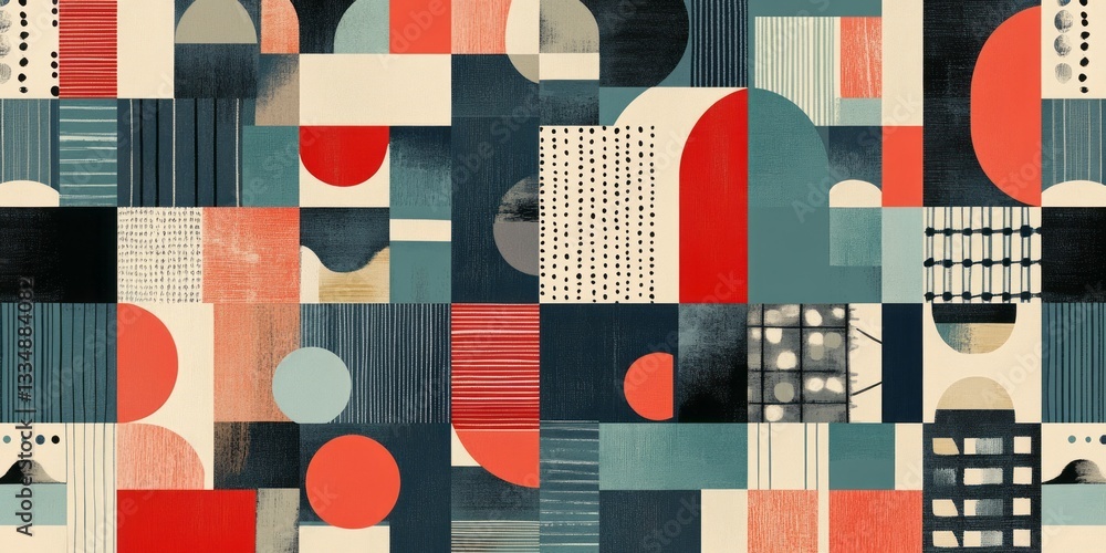 Poster abstract geometric collage features squares circles and line patterns