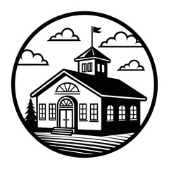 Naklejka premium Black and White Illustration of a Historic Community Building