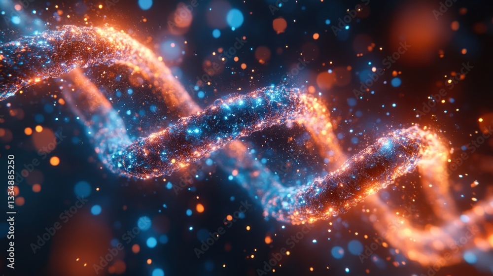 Poster dna strand in a science-fiction setting: capturing a vibrant display of a dna strand with a science-