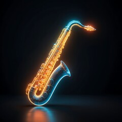 Naklejka premium Illuminated Saxophone with Neon Glow on Dark Background Music Concept