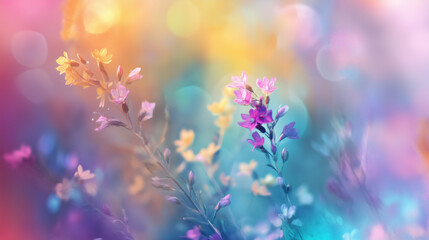 A beautiful spring flower meadow. Magical nature background blossom. Perfect for cosmetics, spa, perfume, beauty salon, florist shop, health care product, homeopathy, aromatherapy