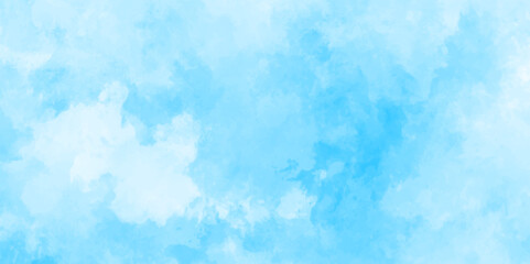 Abstract background with panorama of blue sky and white cloud nature design. horizon spring morning sky with clouds background. hand painted watercolor shades sky clouds.