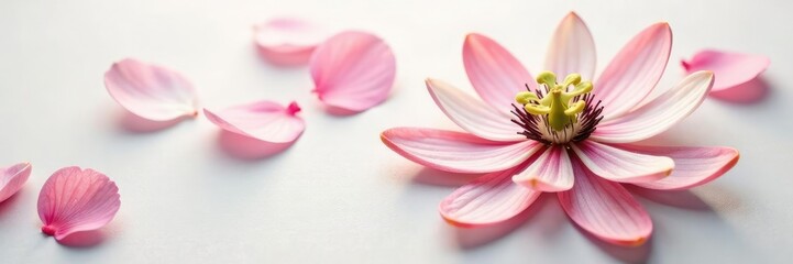Fototapeta premium Delicate passiflora petals on a soft white surface, delicate, texture, botanical