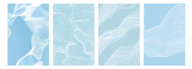 Vector pattern set of artistic wavy white lines on a pale sky blue background