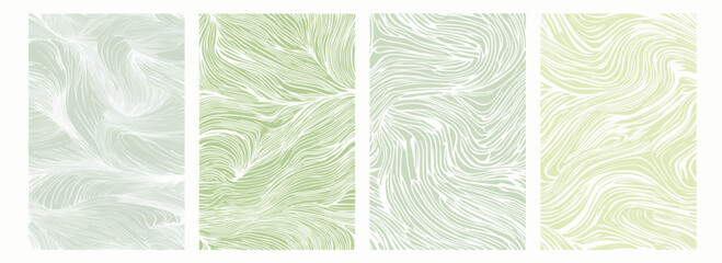 Vector pattern set of dynamic wavy in white on a pale moss green background