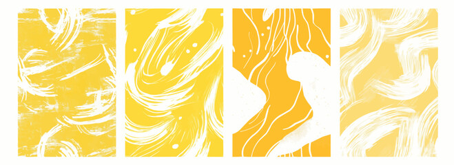 Vector pattern set of doodle inspired fluid design with white strokes on a pastel lemon background