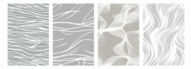 Vector pattern set of minimalist illustration wavy white strokes on a pearl gray background