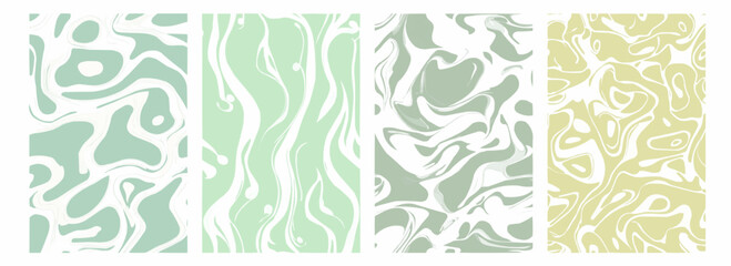 Vector pattern set of repetitive fluid design in white on pale eucalyptus green background
