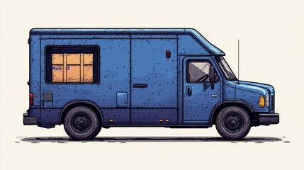 Vintage Blue Delivery Truck Illustration with Side View Perspective for Urban Transportation
