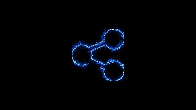 Share glowing neon icon. Glowing sign logo icon animation on black background, chroma key