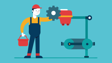 Repair Shop A mechanic in an exoskeleton lifting a heavy car engine from a workbench showcasing ease and agility.