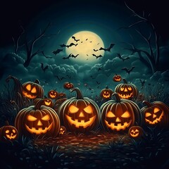 Halloween pumpkins on a dark background with a place for text
