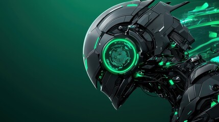 Futuristic Robot Profile Dark Green Background
