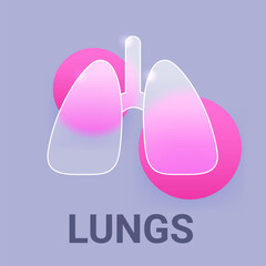 Human lungs glass morphism icon. Anatomy symbol