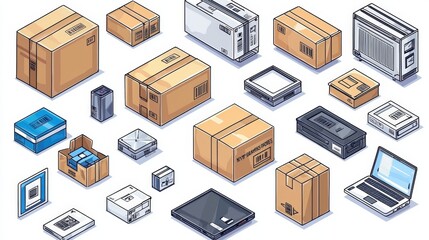 Collection of Various Delivery Boxes and Packaging for E-commerce and Shipping Purposes