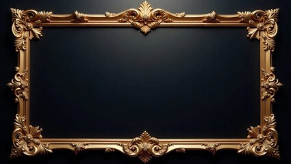 Elegant Opulent Golden Frame with Ornate Edges and Symmetrical Filigree on Dark Gradient Background - Perfect for Upscale Certificates and Invitations