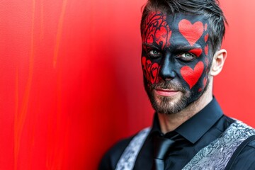 Commercial ad campaign creative layout. Valentine's day greeting from man or for man: remarkable noticeable image of loving caucasian young guy. Love confession. Guy passion. Dating visuals.