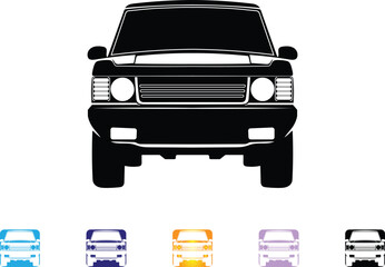 Classic off-road SUV front view, detailed vector silhouette illustration