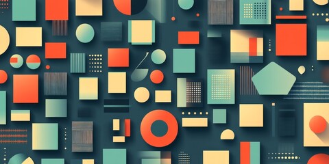 Colorful geometric shapes arranged in a patterned abstract presentation