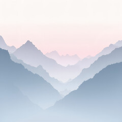 Fototapeta premium Flat 2D mountain illustration in pastel pink-blue tones with copy space