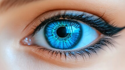 Obraz premium Close-up of a vibrant blue eye with detailed iris and lashes.