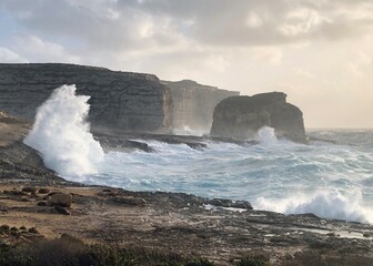 waves crashing on rocks