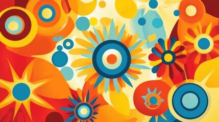 Fototapeta premium Vibrant Abstract Floral Pattern with Colorful Shapes and Circles