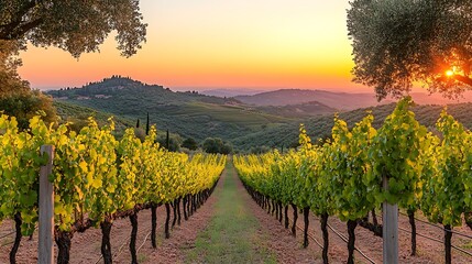 Naklejka premium Vineyard Sunset Landscape