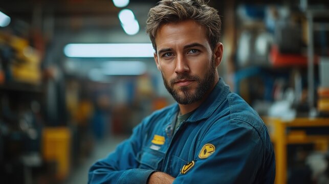 Confident male mechanic in workshop