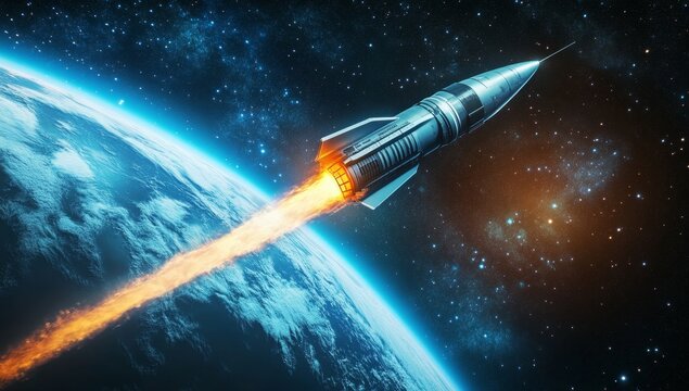 Rocket Launch into Space Above Earth