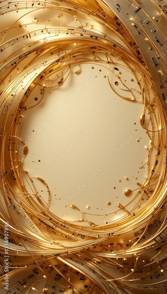 Poster golden music notes abstract swirl with empty space background template